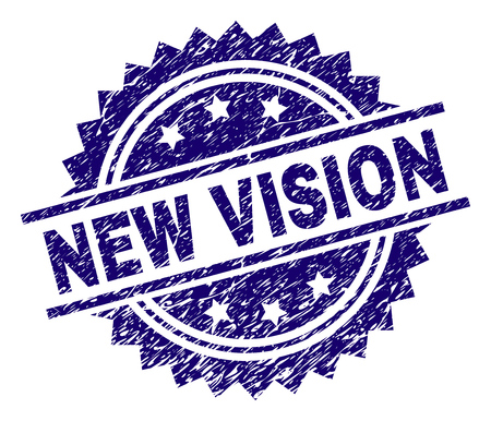 NEW VISION stamp seal watermark with distress style. Blue vector rubber print of NEW VISION text with corroded texture.のイラスト素材