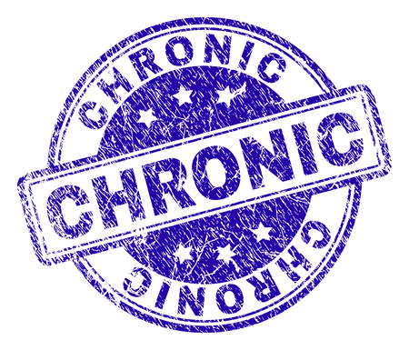 CHRONIC stamp seal watermark with distress effect. Designed with rounded rectangles and circles. Blue vector rubber print of CHRONIC caption with dust texture.のイラスト素材