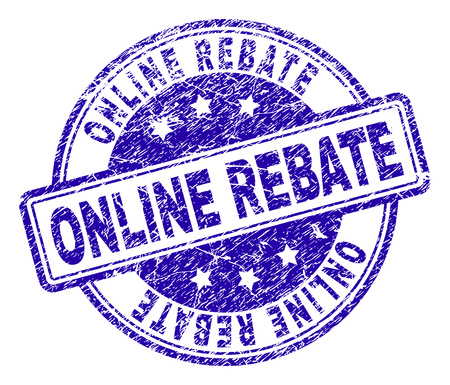 ONLINE REBATE stamp seal watermark with distress texture. Designed with rounded rectangles and circles. Blue vector rubber print of ONLINE REBATE text with dust texture.のイラスト素材