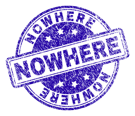 NOWHERE stamp seal watermark with grunge texture. Designed with rounded rectangles and circles. Blue vector rubber print of NOWHERE tag with retro texture.のイラスト素材