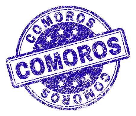 COMOROS stamp seal watermark with distress texture. Designed with rounded rectangles and circles. Blue vector rubber print of COMOROS tag with grunge texture.のイラスト素材