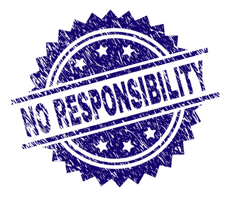 NO RESPONSIBILITY stamp seal watermark with distress style. Blue vector rubber print of NO RESPONSIBILITY caption with grunge texture.のイラスト素材