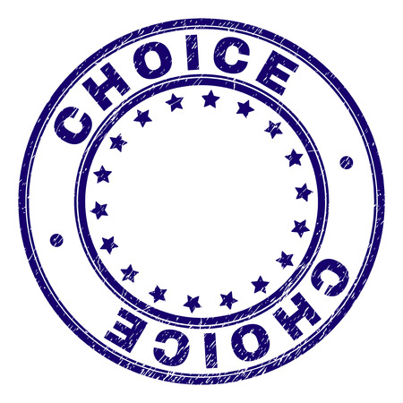 CHOICE stamp seal watermark with grunge texture. Designed with round shapes and stars. Blue vector rubber print of CHOICE caption with unclean texture.のイラスト素材