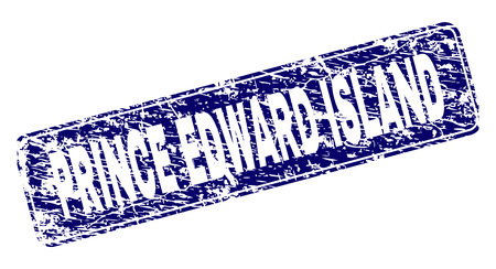 PRINCE EDWARD ISLAND stamp seal print with distress style. Seal shape is a rounded rectangle with frame. Blue vector rubber print of PRINCE EDWARD ISLAND tag with scratched style.のイラスト素材