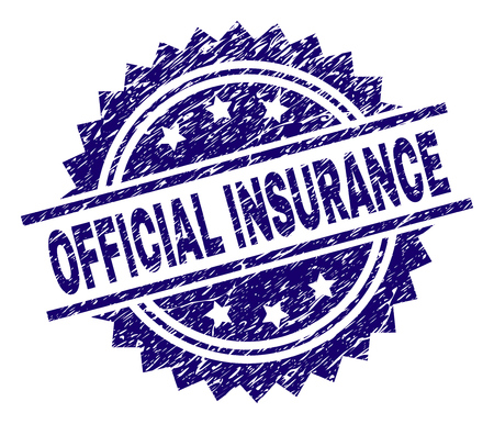 OFFICIAL INSURANCE stamp seal watermark with distress style. Blue vector rubber print of OFFICIAL INSURANCE label with grunge texture.のイラスト素材