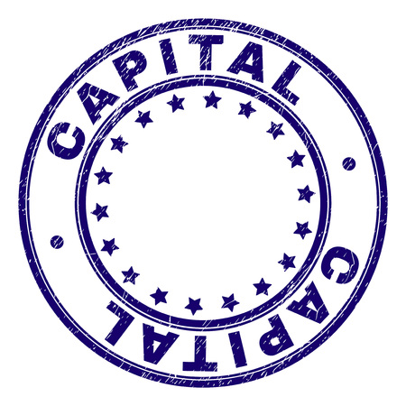CAPITAL stamp seal watermark with grunge texture. Designed with round shapes and stars. Blue vector rubber print of CAPITAL caption with dirty texture.のイラスト素材