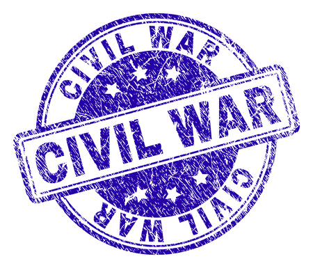 CIVIL WAR stamp seal imprint with grunge texture. Designed with rounded rectangles and circles. Blue vector rubber print of CIVIL WAR label with dirty texture.のイラスト素材
