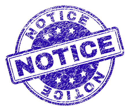 NOTICE stamp seal imprint with distress texture. Designed with rounded rectangles and circles. Blue vector rubber print of NOTICE text with corroded texture.のイラスト素材