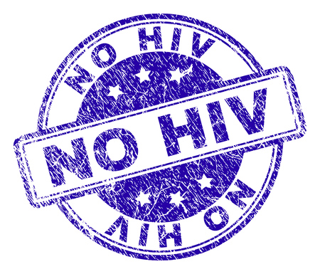 NO HIV stamp seal watermark with distress texture. Designed with rounded rectangles and circles. Blue vector rubber print of NO HIV label with grunge texture.のイラスト素材