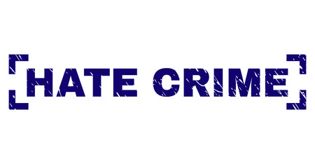 HATE CRIME text seal print with corroded effect. Text tag is placed inside corners. Blue vector rubber print of HATE CRIME with corroded texture.のイラスト素材