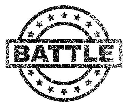 BATTLE stamp seal watermark with distress style. Designed with rectangle, circles and stars. Black vector rubber print of BATTLE tag with unclean texture.のイラスト素材