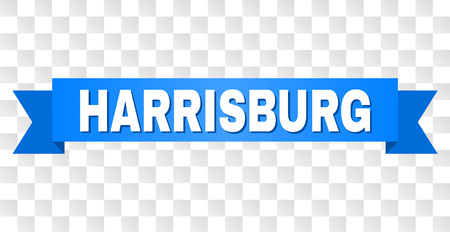 HARRISBURG text on a ribbon. Designed with white caption and blue tape. Vector banner with HARRISBURG tag on a transparent background.のイラスト素材