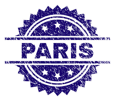 PARIS stamp seal watermark with distress style. Blue vector rubber print of PARIS tag with unclean texture.のイラスト素材