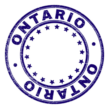 ONTARIO stamp seal watermark with grunge texture. Designed with round shapes and stars. Blue vector rubber print of ONTARIO label with unclean texture.のイラスト素材
