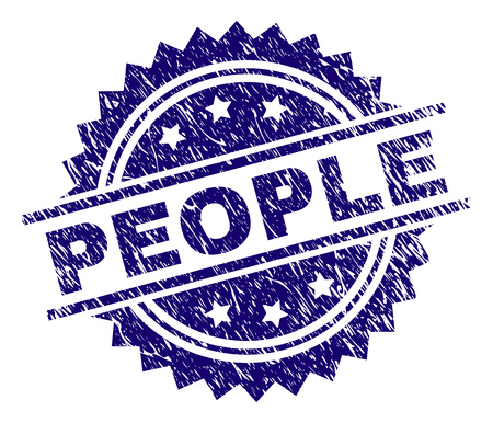 PEOPLE stamp seal watermark with distress style. Blue vector rubber print of PEOPLE title with corroded texture.のイラスト素材