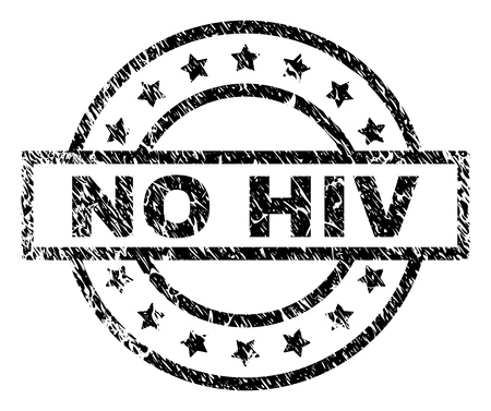 NO HIV stamp seal watermark with distress style. Designed with rectangle, circles and stars. Black vector rubber print of NO HIV caption with unclean texture.のイラスト素材