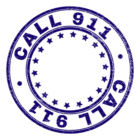 CALL 911 stamp seal watermark with grunge texture. Designed with circles and stars. Blue vector rubber print of CALL 911 tag with scratched texture.のイラスト素材