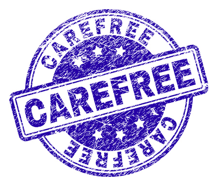 CAREFREE stamp seal watermark with grunge effect. Designed with rounded rectangles and circles. Blue vector rubber print of CAREFREE caption with grunge texture.のイラスト素材