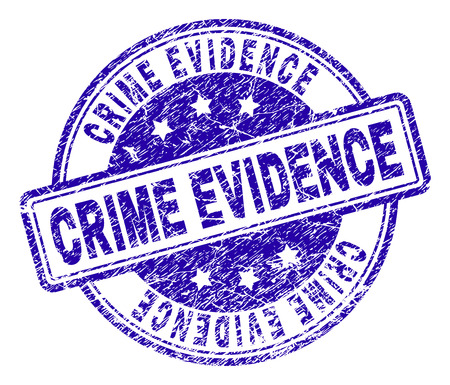 CRIME EVIDENCE stamp seal watermark with distress texture. Designed with rounded rectangles and circles. Blue vector rubber print of CRIME EVIDENCE title with dirty texture.のイラスト素材