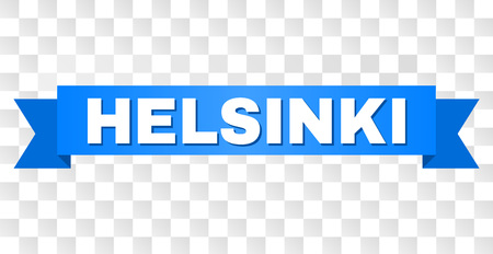 HELSINKI text on a ribbon. Designed with white title and blue tape. Vector banner with HELSINKI tag on a transparent background.のイラスト素材