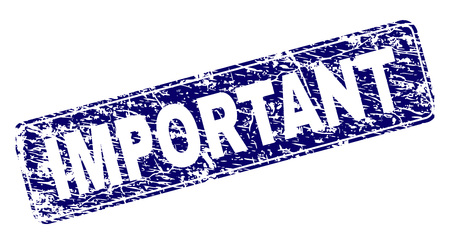 IMPORTANT stamp seal print with distress style. Seal shape is a rounded rectangle with frame. Blue vector rubber print of IMPORTANT label with corroded style.のイラスト素材