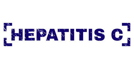 HEPATITIS C text seal print with grunge texture. Text tag is placed between corners. Blue vector rubber print of HEPATITIS C with scratched texture.のイラスト素材