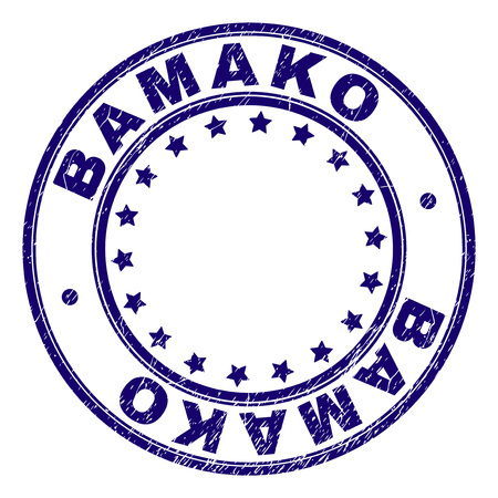 BAMAKO stamp seal imprint with grunge texture. Designed with circles and stars. Blue vector rubber print of BAMAKO label with dirty texture.のイラスト素材