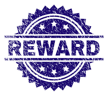 REWARD stamp seal watermark with distress style. Blue vector rubber print of REWARD text with retro texture.のイラスト素材