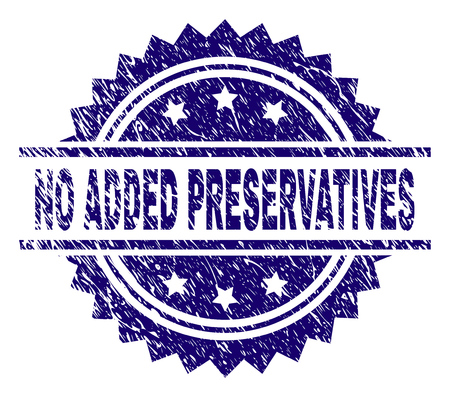 NO ADDED PRESERVATIVES stamp seal watermark with distress style. Blue vector rubber print of NO ADDED PRESERVATIVES text with dust texture.のイラスト素材