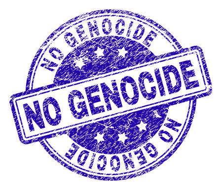 NO GENOCIDE stamp seal imprint with distress texture. Designed with rounded rectangles and circles. Blue vector rubber print of NO GENOCIDE title with dirty texture.のイラスト素材