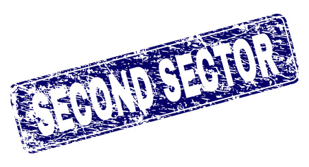 SECOND SECTOR stamp seal print with distress style. Seal shape is a rounded rectangle with frame. Blue vector rubber print of SECOND SECTOR caption with corroded style.のイラスト素材