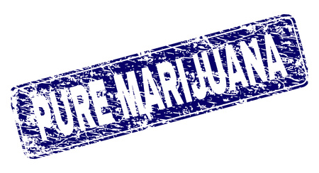 PURE MARIJUANA stamp seal print with grunge texture. Seal shape is a rounded rectangle with frame. Blue vector rubber print of PURE MARIJUANA tag with grunge texture.のイラスト素材