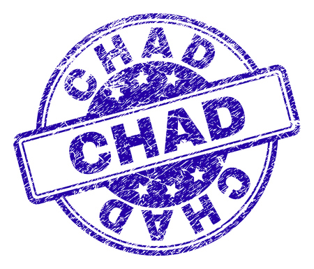 CHAD stamp seal watermark with grunge texture. Designed with rounded rectangles and circles. Blue vector rubber print of CHAD label with dirty texture.のイラスト素材