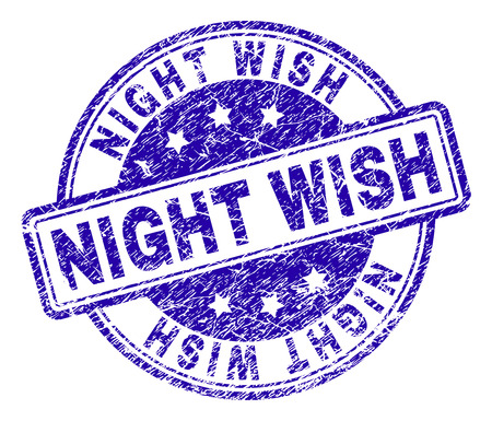NIGHT WISH stamp seal watermark with distress texture. Designed with rounded rectangles and circles. Blue vector rubber print of NIGHT WISH tag with grunge texture.のイラスト素材