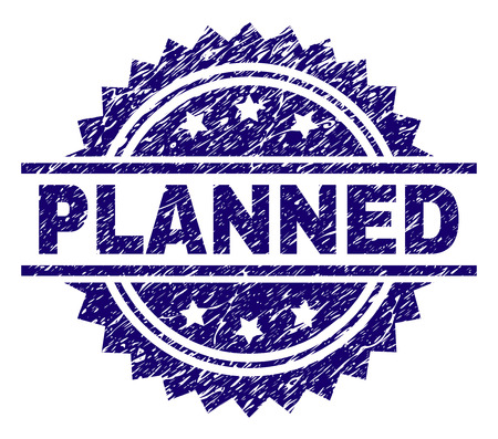 PLANNED stamp seal watermark with distress style. Blue vector rubber print of PLANNED caption with retro texture.のイラスト素材