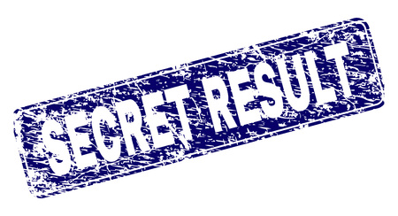 SECRET RESULT stamp seal print with distress texture. Seal shape is a rounded rectangle with frame. Blue vector rubber print of SECRET RESULT tag with dirty texture.のイラスト素材