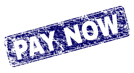 PAY NOW stamp seal imprint with grunge style. Seal shape is a rounded rectangle with frame. Blue vector rubber print of PAY NOW title with grunge style.のイラスト素材