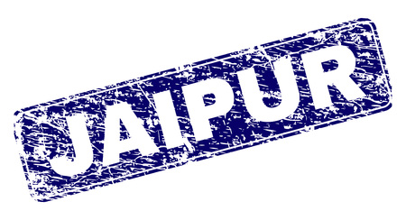 JAIPUR stamp seal imprint with grunge style. Seal shape is a rounded rectangle with frame. Blue vector rubber print of JAIPUR text with corroded style.のイラスト素材