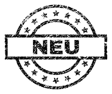 NEU stamp seal watermark with distress style. Designed with rectangle, circles and stars. Black vector rubber print of NEU tag with grunge texture.のイラスト素材