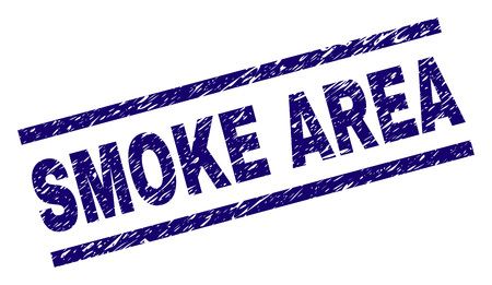 SMOKE AREA seal stamp with grunge style. Blue vector rubber print of SMOKE AREA text with grunge texture. Text label is placed between parallel lines.のイラスト素材