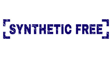 SYNTHETIC FREE text seal print with corroded texture. Text tag is placed inside corners. Blue vector rubber print of SYNTHETIC FREE with corroded texture.のイラスト素材