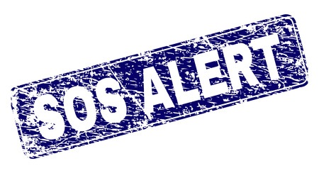 SOS ALERT stamp seal watermark with grunge style. Seal shape is a rounded rectangle with frame. Blue vector rubber print of SOS ALERT caption with grunge style.のイラスト素材