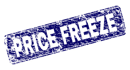 PRICE FREEZE stamp seal print with grunge style. Seal shape is a rounded rectangle with frame. Blue vector rubber print of PRICE FREEZE text with unclean style.のイラスト素材