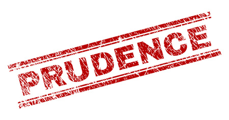 PRUDENCE seal watermark with grunge effect. Red vector rubber print of PRUDENCE text with scratched texture. Text title is placed between double parallel lines.のイラスト素材