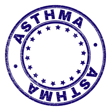 ASTHMA stamp seal imprint with grunge texture. Designed with circles and stars. Blue vector rubber print of ASTHMA tag with dirty texture.のイラスト素材