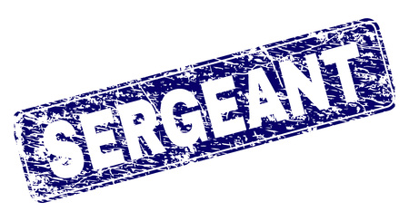 SERGEANT stamp seal print with grunge style. Seal shape is a rounded rectangle with frame. Blue vector rubber print of SERGEANT tag with scratched style.のイラスト素材