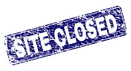 SITE CLOSED stamp seal print with grunge texture. Seal shape is a rounded rectangle with frame. Blue vector rubber print of SITE CLOSED caption with grunge texture.のイラスト素材