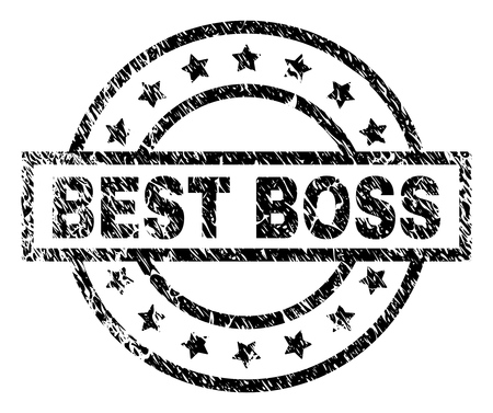 BEST BOSS stamp seal watermark with distress style. Designed with rectangle, circles and stars. Black vector rubber print of BEST BOSS text with unclean texture.のイラスト素材