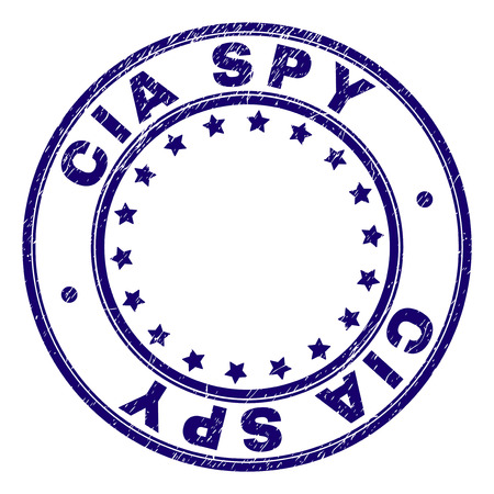 CIA SPY stamp seal watermark with distress texture. Designed with round shapes and stars. Blue vector rubber print of CIA SPY label with retro texture.のイラスト素材