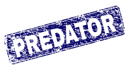 PREDATOR stamp seal print with distress style. Seal shape is a rounded rectangle with frame. Blue vector rubber print of PREDATOR text with unclean style.のイラスト素材